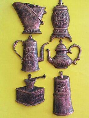 Set of 6 1974 Dart Ind Coppercraft Guild vintage kitchen wall hangings